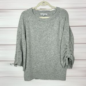 The Cashmere Project Cashmere Sweater Ruched Tie 3/4 Sleeve Gray Crew Neck M